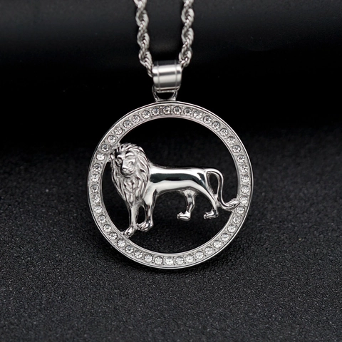 Collana con Pendente a Forma di Leone Hip Hop in Acciaio Inossidabile Placcato Oro 18K con Strass Catena a Corda Gioielli Uomo