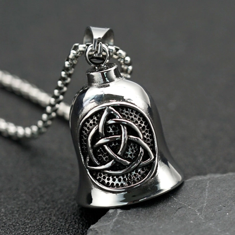 Vintage Viking Bell Pendant Necklace Stainless Steel Retro Celtic Knot Triquetra Punk Biker Style Jewelry For Men