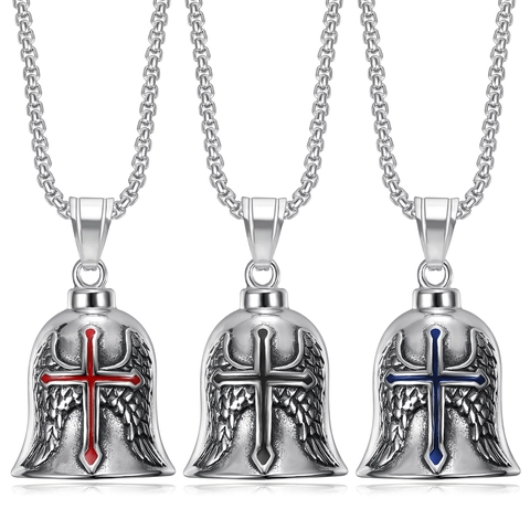 Collana con Pendente a Forma di Croce con Ali d'Angelo in Acciaio Inossidabile Retrò da Uomo Gioielli in Stile Punk Gotico da Biker per Uomo