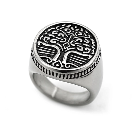 Anello con Sigillo in Acciaio Inossidabile Albero della Vita Uomo Vichingo Rune Amuleto Nordico Retro Gioielli Regalo