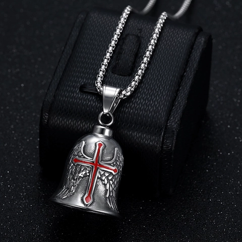 Collana con Pendente a Forma di Croce con Ali d'Angelo in Acciaio Inossidabile Retrò da Uomo Gioielli in Stile Punk Gotico da Biker per Uomo