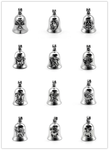 Retro Stainless Steel Zodiac Bell Pendant For Men Biker Style Lucky Guardian Bell Relief Design Silver Jewelry Pendant