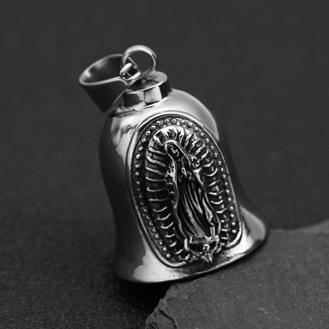 Vintage Roestvrij Staal Maagd Maria Geluksklok Hanger Halsketting Voor Heren Biker Punk Sieraden Religieuze Beschermbel Charm Cadeau