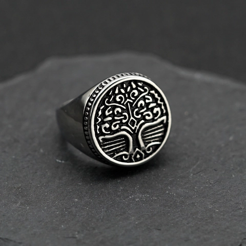 Anello con Sigillo in Acciaio Inossidabile Albero della Vita Uomo Vichingo Rune Amuleto Nordico Retro Gioielli Regalo