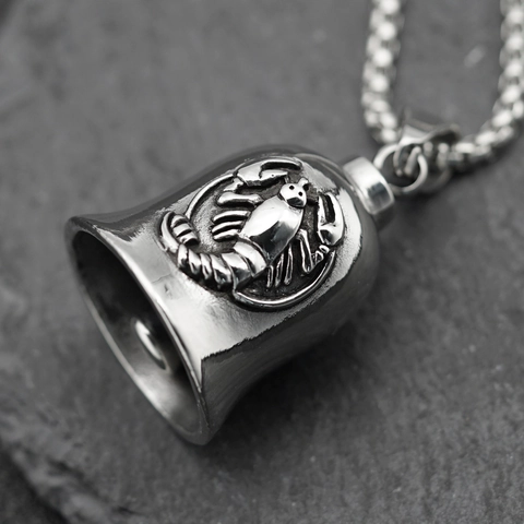Retro Stainless Steel Zodiac Bell Pendant For Men Biker Style Lucky Guardian Bell Relief Design Silver Jewelry Pendant