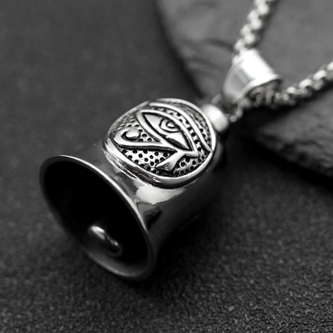 Retro Stainless Steel Eye Of Horus Bell Pendant Necklace For Men Women Biker Punk Style Egyptian Mythology Jewelry Accessory