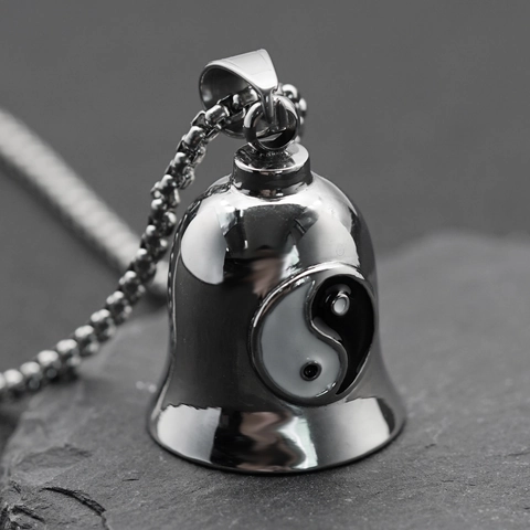Retro Punk Tai Chi Yin Yang Lucky Bell Pendant Necklace For Men Women Titanium Steel Polished Biker Motorcycle Jewelry