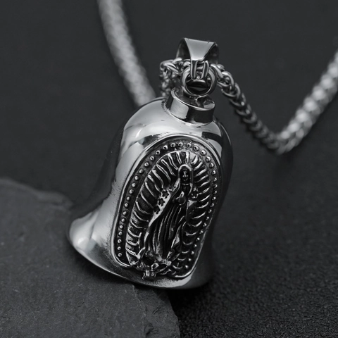 Vintage Roestvrij Staal Maagd Maria Geluksklok Hanger Halsketting Voor Heren Biker Punk Sieraden Religieuze Beschermbel Charm Cadeau