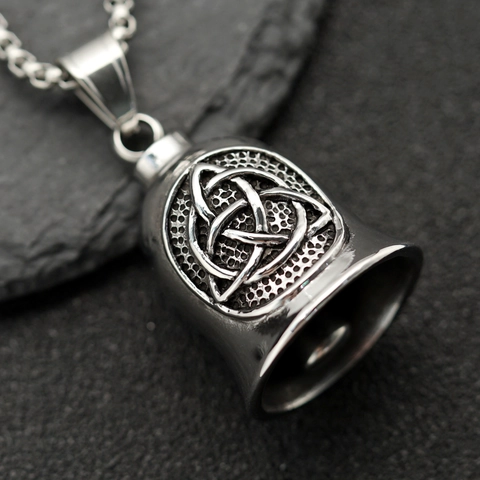 Vintage Viking Bell Pendant Necklace Stainless Steel Retro Celtic Knot Triquetra Punk Biker Style Jewelry For Men