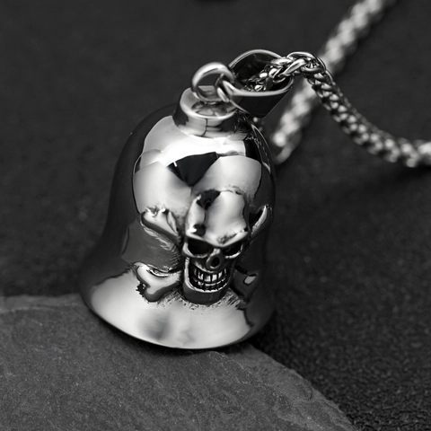 Collana con Pendente a Campanello con Teschio in Acciaio Inossidabile Vichingo Vintage Punk Gioielli da Uomo Gotici
