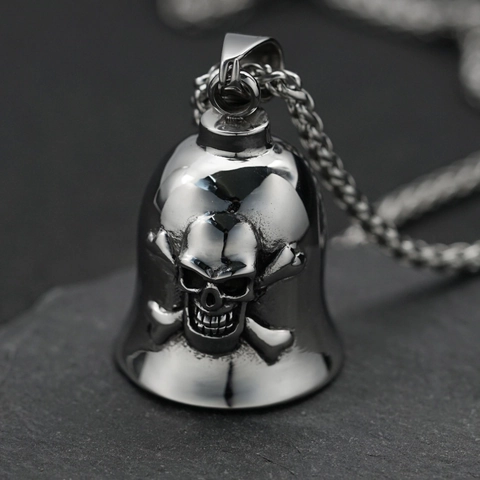 Collana con Pendente a Campanello con Teschio in Acciaio Inossidabile Vichingo Vintage Punk Gioielli da Uomo Gotici