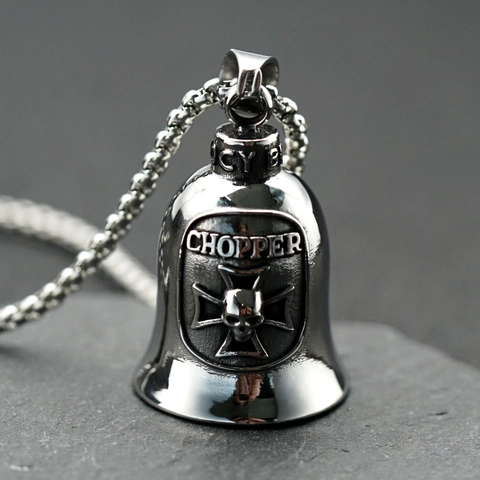 Collana con Ciondolo a Campanella Biker in Acciaio Inossidabile Retro Punk Teschio Croce Chopper Moto Gioielli da Uomo
