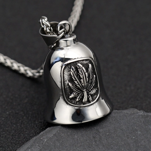 Vintage Punk Titanium Steel Bell Pendant Necklace For Men Women Rider Exorcism Bell Jewelry Maple Leaf Relief Accessories