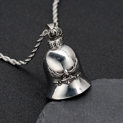 Vintage 316L Acciaio Inossidabile Biker Guardian Bell Ciondolo Collana Aquila Modello Motociclista Lucky Bell Gioielli Regalo