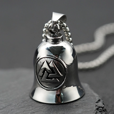 Viking Odin Valknut Triangle Symbol Bell Stainless Steel Pendant Retro Biker Punk Necklace For Men Women Personalized Jewelry