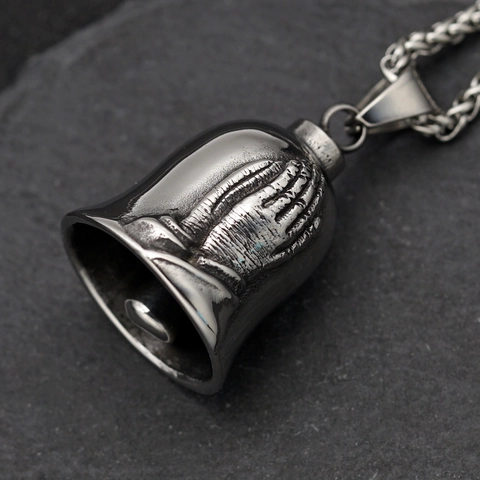 Vintage Punk Stainless Steel Praying Hands Cross Bell Pendant For Men Motorcycle Riding Lucky Exorcism Bell Jewelry