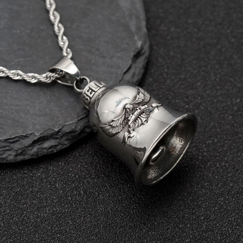 Vintage 316L Acciaio Inossidabile Biker Guardian Bell Ciondolo Collana Aquila Modello Motociclista Lucky Bell Gioielli Regalo