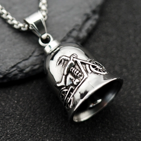 Collana con Pendente a Forma di Campana Guardiana del Motociclista in Acciaio Inossidabile Vintage per Uomo Gioielli