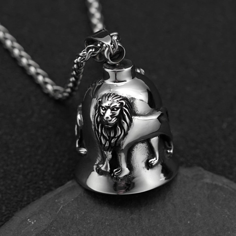 Collana con Pendente a Campanella di Leone Punk Biker Vichingo Vintage Gioielli in Acciaio Inossidabile per Uomo Donna Accessorio Quotidiano