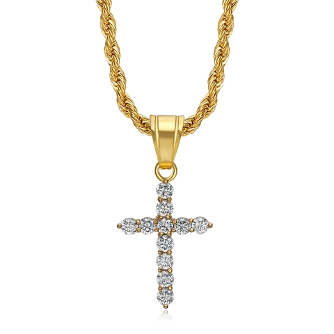 Collana Con Ciondolo A Croce In Acciaio Inossidabile 316L Hip Hop Per Uomo Donna Oro Argento Placcato Zirconia Gioielli Religiosi Regalo