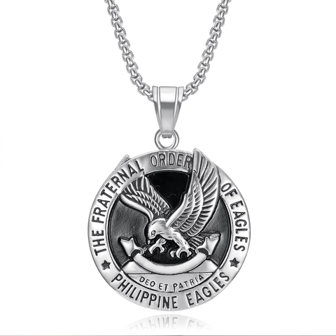 Hip Hop Titanium Steel Eagle Pendant Necklace For Men Retro Embossed Organization Badge Medal Necklace Jewelry Gift