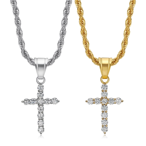 Collana Con Ciondolo A Croce In Acciaio Inossidabile 316L Hip Hop Per Uomo Donna Oro Argento Placcato Zirconia Gioielli Religiosi Regalo