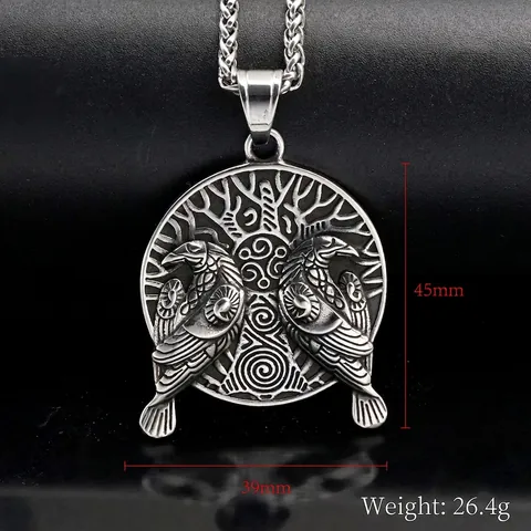 Collana con Pendente in Acciaio Inossidabile Vichingo Nordico Vintage Corvo Albero della Vita Nodo Celtico Rune Medaglione Tondo Gioielli Unisex