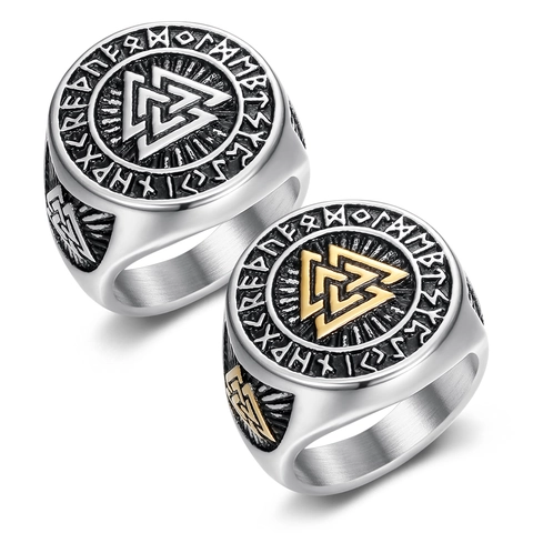 Anello in Acciaio al Titanio Vintage Vichingo Nordico Valknut per Uomo Anello da Dito Geometrico Retro con Rune Gioielli Distressed