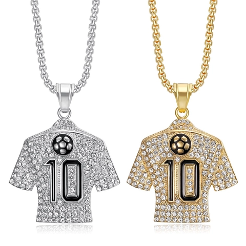 Collana con Pendente Maglia da Calcio Numero 10 in Acciaio Inossidabile Hip Hop con Strass Gioielli Sportivi per Uomo Donna