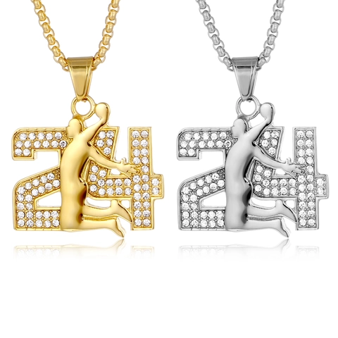 Hip Hop Titanstahl Basketball Nummer Anhänger Halskette Strass Eingelegt Icy Bling Sport Gedenkschmuck Für Herren