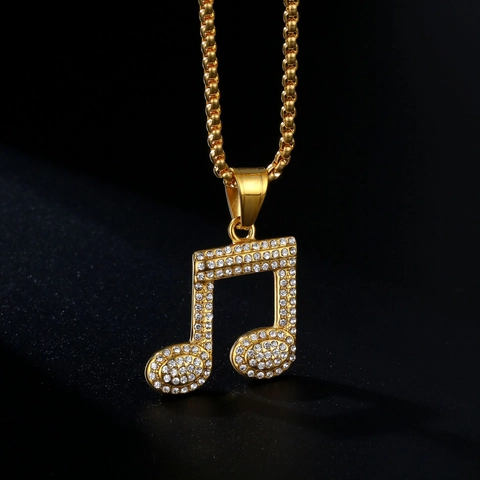 Edelstahl Musiknote Anhänger Halskette Strass Musikalisches Symbol Schmuck Gold Silber Galvanisierte Halsketten