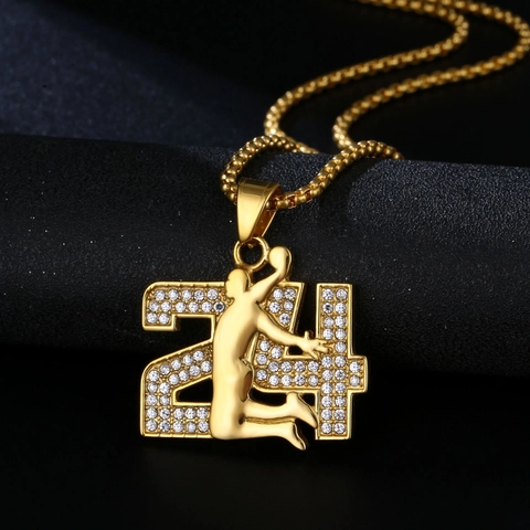 Hip Hop Titanstahl Basketball Nummer Anhänger Halskette Strass Eingelegt Icy Bling Sport Gedenkschmuck Für Herren