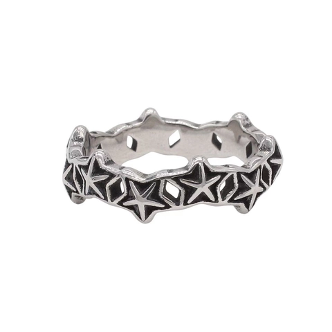 Vintage Stainless Steel Five Pointed Star Ring For Men Women Retro Punk Hollow Star Ring Antique Silver Gothic Hip Hop Jewelry Band