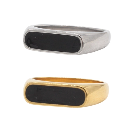 Anello a Sigillo in Acciaio al Titanio Minimalista Rettangolare in Smalto Nero per Uomo Donna Gioielli di Moda Stile INS