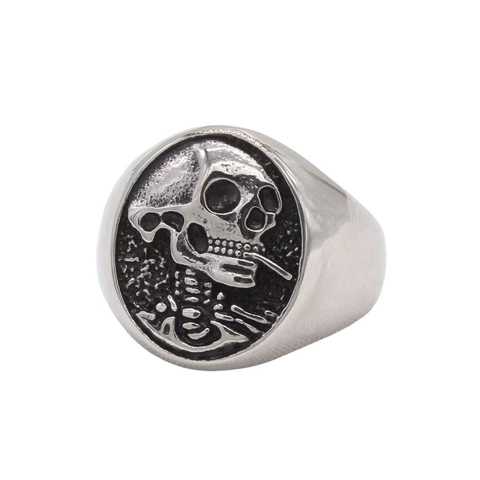 Anello a Sigillo Vintage con Teschio che Fuma per Uomo Acciaio Inossidabile Punk Gothic Rock Style Anello a Fascia Gioielli
