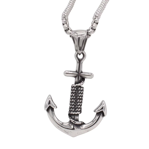 Vintage Men Titanium Steel Anchor Cross Pendant Necklace Retro Nautical Sailor Style Jewelry Gift For Him Silver Tone