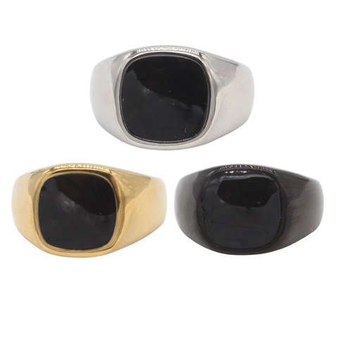 Anello con Sigillo Nero Quadrato in Acciaio al Titanio Minimalista per Uomo Donna Semplice Lucido Stile Industriale Punk Gioielli