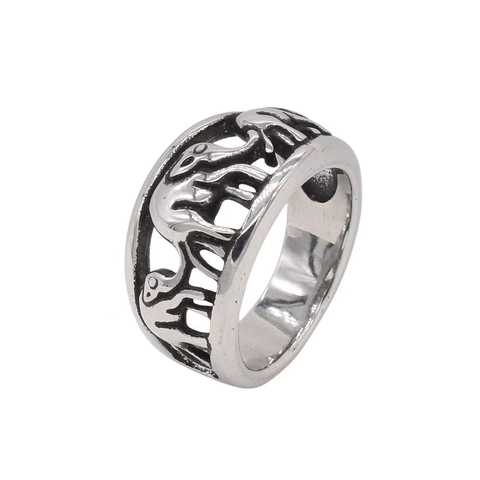 Retro Elephant Stainless Steel Hollow Band Ring For Men Vintage Animal Pattern Punk Finger Ring Fashion Jewelry Accessory