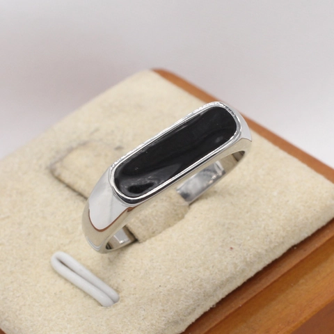 Anello a Sigillo in Acciaio al Titanio Minimalista Rettangolare in Smalto Nero per Uomo Donna Gioielli di Moda Stile INS