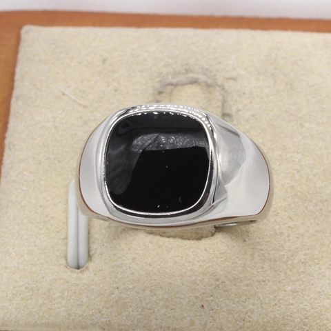 Anello con Sigillo Nero Quadrato in Acciaio al Titanio Minimalista per Uomo Donna Semplice Lucido Stile Industriale Punk Gioielli