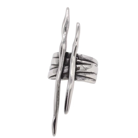 Anello in Acciaio Inossidabile Vintage Invecchiato per Uomo Donna Design Industriale Geometrico a U Gioiello Regalo
