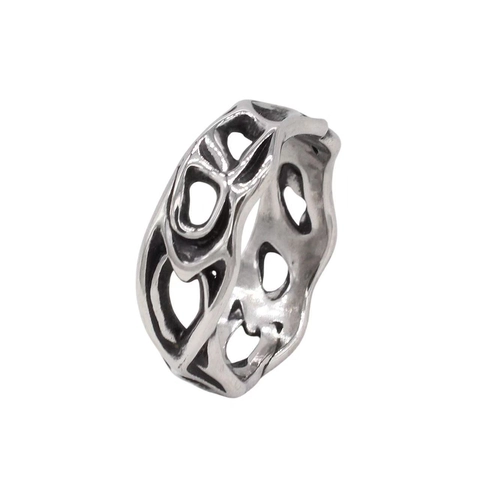 Retro Gothic Flame Hollow-out Men's Titanium Steel Ring Irregular Geometric Distressed Silver Color Punk Ring For Men Jewelry