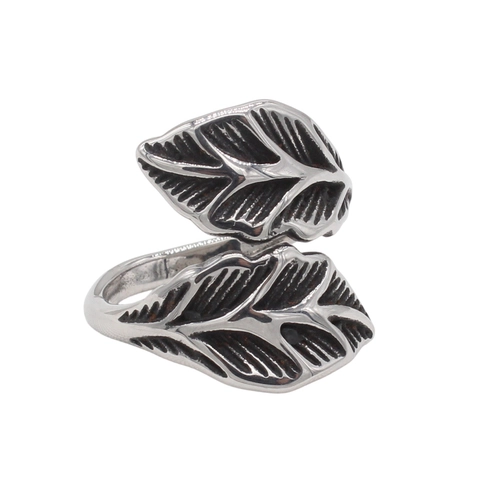 Anello Foglia in Acciaio al Titanio Vintage per Donna Ispirato alla Natura Doppia Foglia Regolabile Anello da Dito Argento Retro