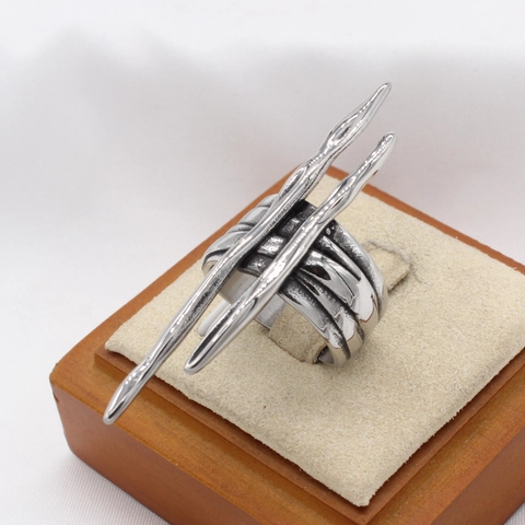 Anello in Acciaio Inossidabile Vintage Invecchiato per Uomo Donna Design Industriale Geometrico a U Gioiello Regalo