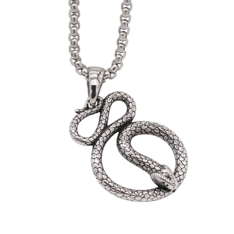 Collier Pendentif Serpent en Acier Inoxydable Vintage pour Hommes Femmes Bijoux Animaux de Style Gothique Punk Couleur Argent