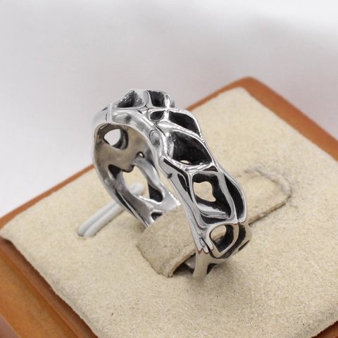 Retro Gothic Flame Hollow-out Men's Titanium Steel Ring Irregular Geometric Distressed Silver Color Punk Ring For Men Jewelry