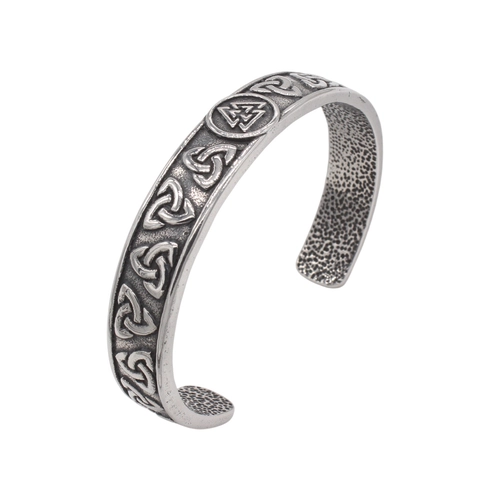 Wikinger Herren Titanstahl Armreif Vintage Gealterter Keltischer Knoten Valknut Symbol Gehämmert Verstellbar Offener Bangle