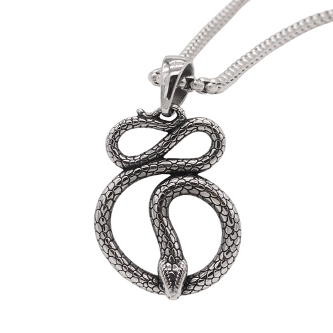 Collier Pendentif Serpent en Acier Inoxydable Vintage pour Hommes Femmes Bijoux Animaux de Style Gothique Punk Couleur Argent