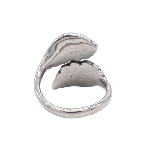Anello Foglia in Acciaio al Titanio Vintage per Donna Ispirato alla Natura Doppia Foglia Regolabile Anello da Dito Argento Retro