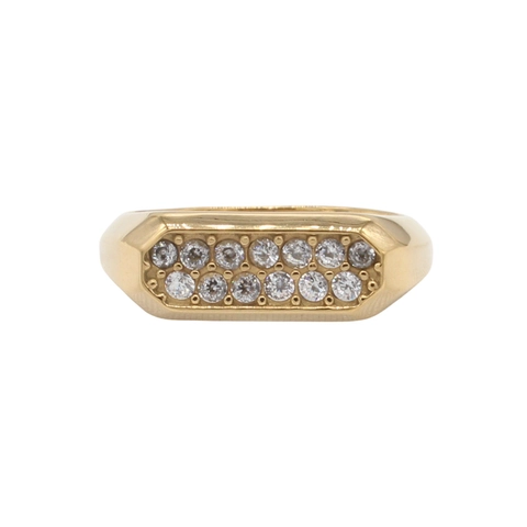 Trendiger Achteckiger Titanstahl Doppelreihiger Strass Ring Für Damen Herren INS Stil Gold Silber Überzogener Schmuck